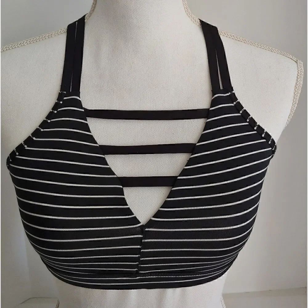 Victoria Sport by Victoria's Secret Sports Bra Black and White Stripes Size S